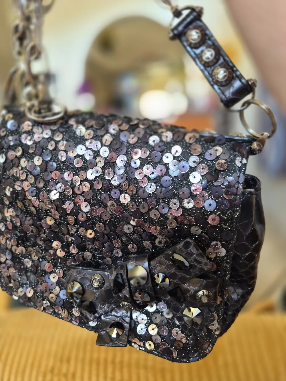 Henry Bendel Sequined Bow Crossbody Bag - Black